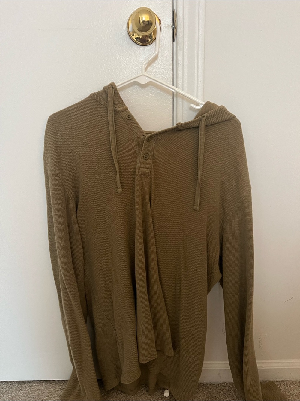 Men's Hooded Waffle Knit Pullover Sweater - Olive Brown
